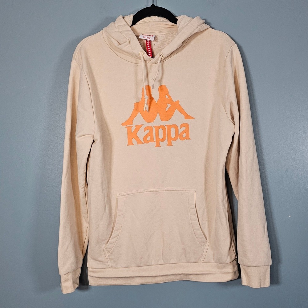 Kappa Mens Tan Hoodie Sweatshirt Medium Omini Logo Kangaroo‎ Pocket Long Sleeve